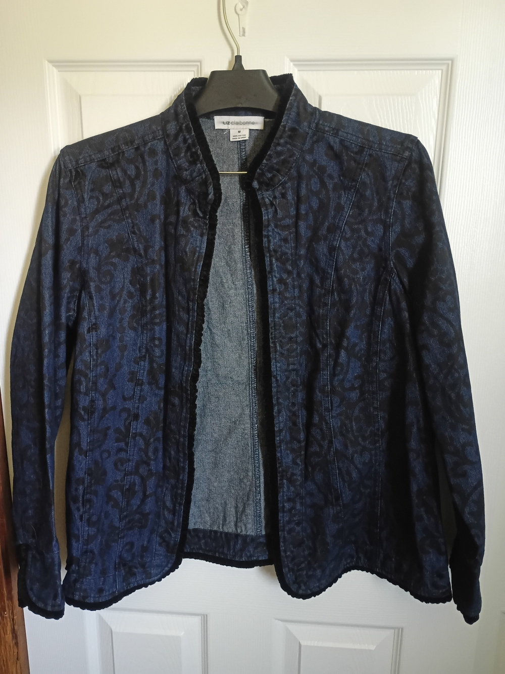 Liz Claiborne Patterned Velour Accented Denim Jacket